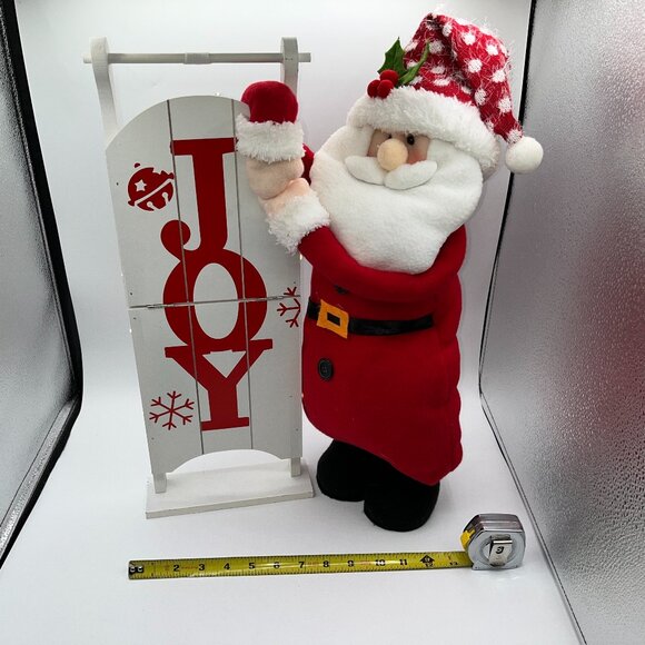 Lighted Santa & Wooden Joy Sled Red & White Plush Standing Santa Wooden sign - Picture 3 of 8